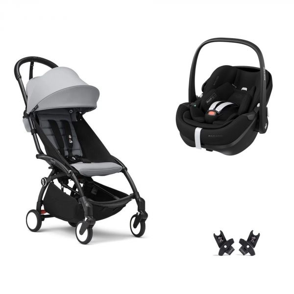 Poussette duo YOYO 3 pack 6+ et siège auto Pebble 360 Pro² - Chassis noir - Stone