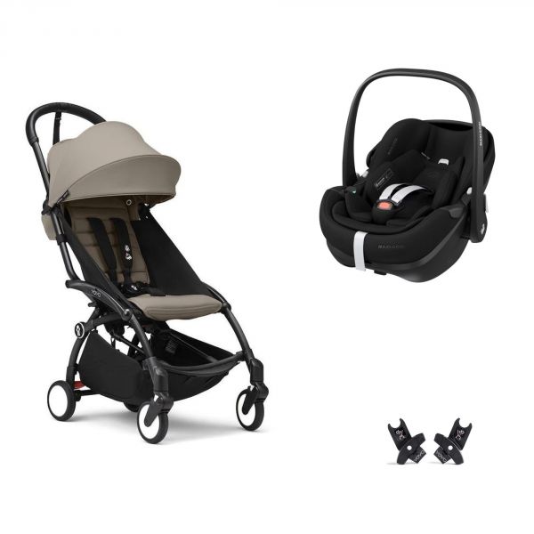 Poussette duo YOYO 3 pack 6+ et siège auto Pebble 360 Pro² - Chassis noir - Taupe