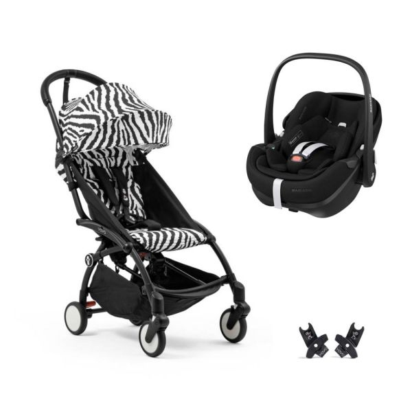 Poussette duo YOYO 3 pack 6+ et siège auto Pebble 360 Pro² - Chassis noir - Zebra