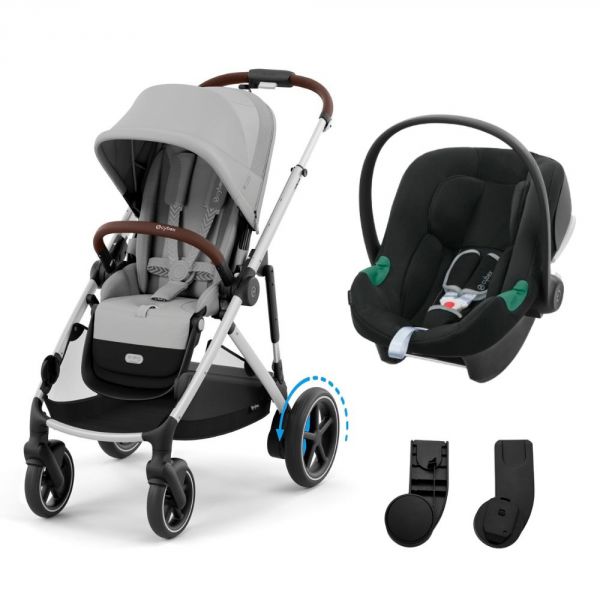 Poussette duo e-Gazelle S Stone Grey + Siège auto Aton B2 i-Size