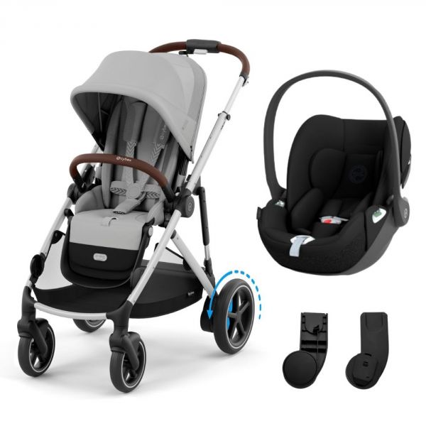 Poussette duo e-Gazelle S Stone Grey + Siège auto Cloud T i-Size