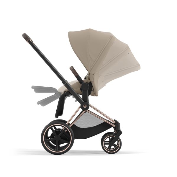 Poussette duo e-Priam 2 Cozy beige châssis Chrome Black + Cloud G i-Size