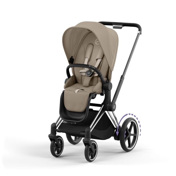 Poussette duo e-Priam 2 Cozy beige châssis Chrome Black + Cloud T i-Size