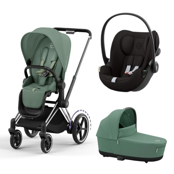 Poussette trio e-Priam 2 Leaf Green châssis Chrome Black + Cloud G i-Size + Nacelle