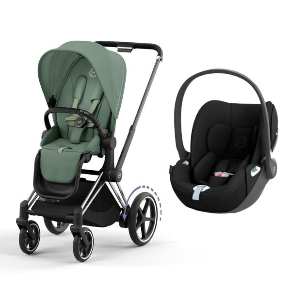 Poussette duo e-Priam 2 Leaf Green châssis Chrome Black + Cloud T i-Size