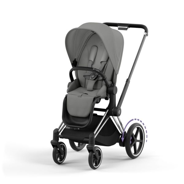 Poussette duo e-Priam 2 Mirage Grey châssis Chrome Black + Cloud T i-Size