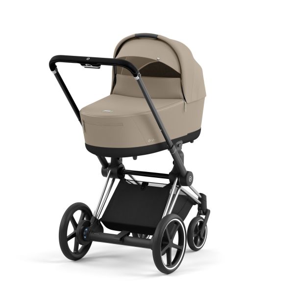 Poussette duo e-Priam 2 Cozy Beige châssis Chrome Black + Nacelle Luxe
