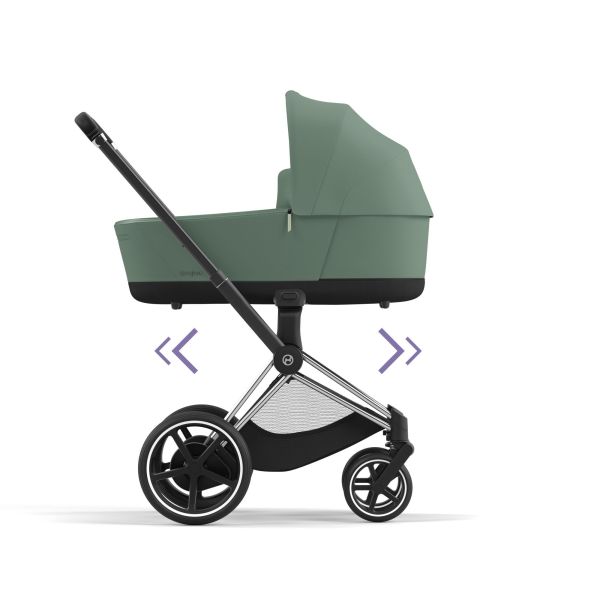 Poussette duo e-Priam 2 Leaf Green châssis Chrome Black + Nacelle Luxe