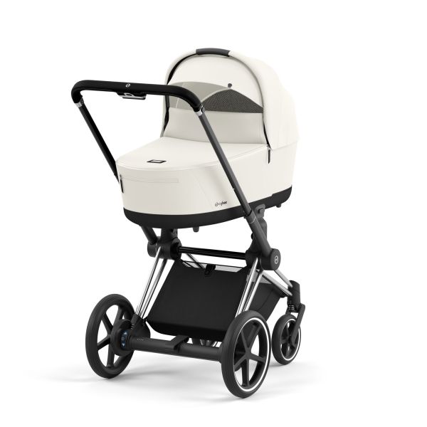 Poussette duo e-Priam 2 Off White châssis Chrome Black + Nacelle Luxe
