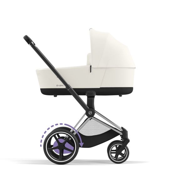 Poussette duo e-Priam 2 Off White châssis Chrome Black + Nacelle Luxe