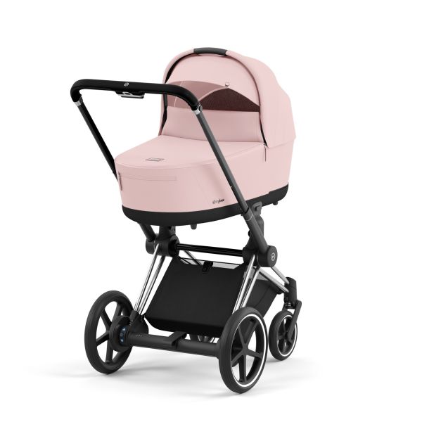 Poussette duo e-Priam 2 Peach Pink châssis Chrome Black + Nacelle Luxe