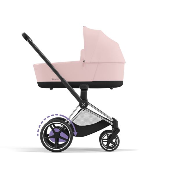Poussette duo e-Priam 2 Peach Pink châssis Chrome Black + Nacelle Luxe