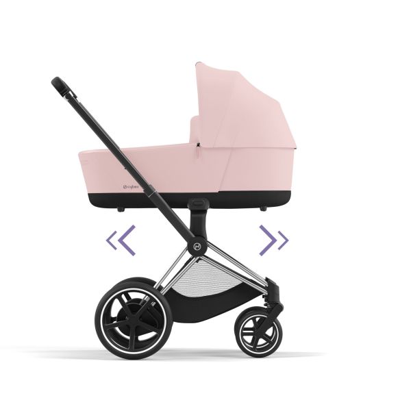 Poussette duo e-Priam 2 Peach Pink châssis Chrome Black + Nacelle Luxe