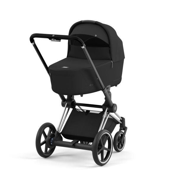 Poussette duo e-Priam 2 Sepia Black châssis Chrome Black + Nacelle Luxe