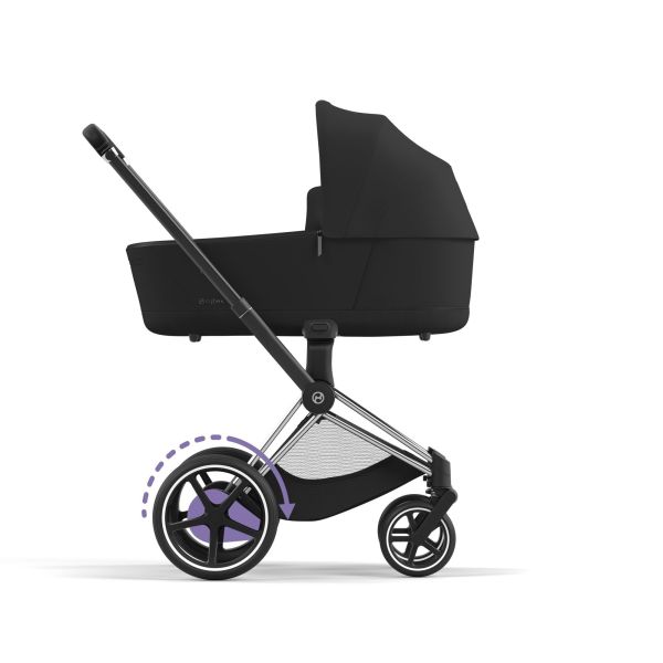 Poussette duo e-Priam 2 Sepia Black châssis Chrome Black + Nacelle Luxe