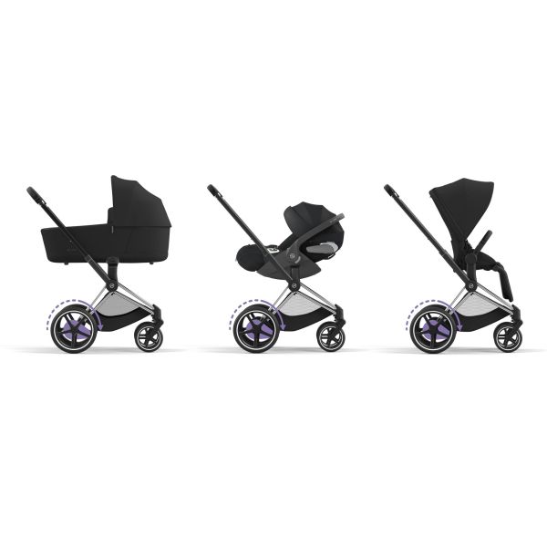 Poussette trio e-Priam 2 Off White châssis Chrome Black + Cloud G i-Size + Nacelle