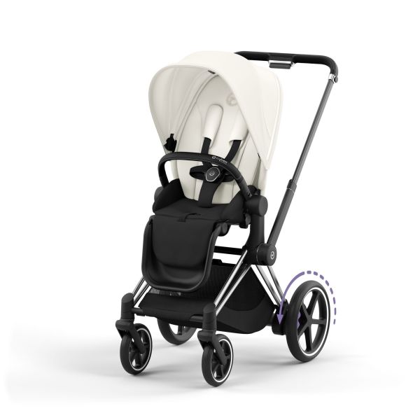Poussette trio e-Priam 2 Off White châssis Chrome Black + Cloud G i-Size + Nacelle