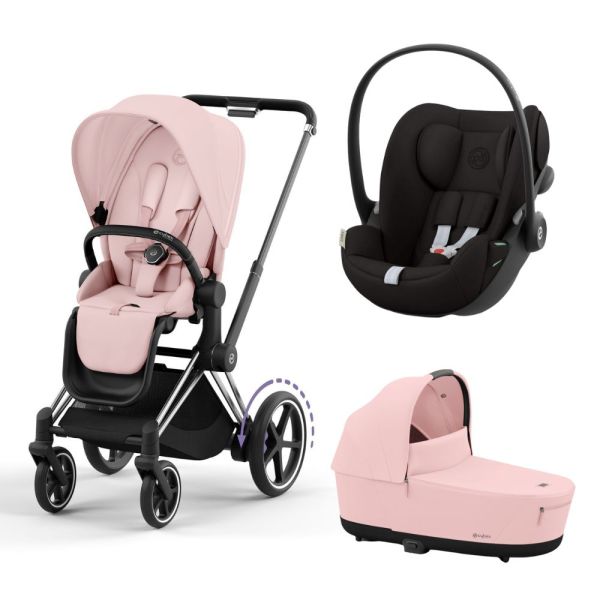 Poussette trio e-Priam 2 Peach Pink châssis Chrome Black + Cloud G i-Size + Nacelle