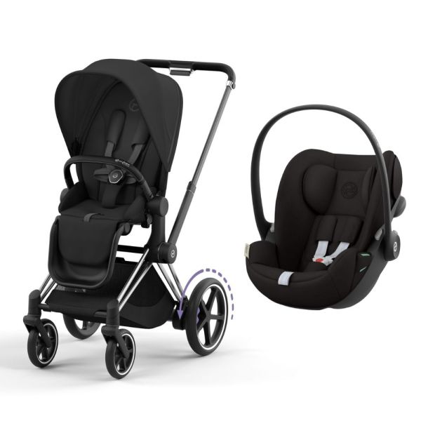 Poussette duo e-Priam 2 Sepia Black châssis Chrome Black + Cloud G i-Size