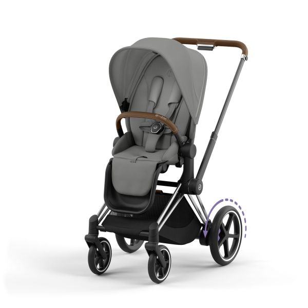 Poussette duo e-Priam 2 Mirage Grey châssis Chrome Brown + Cloud T i-Size
