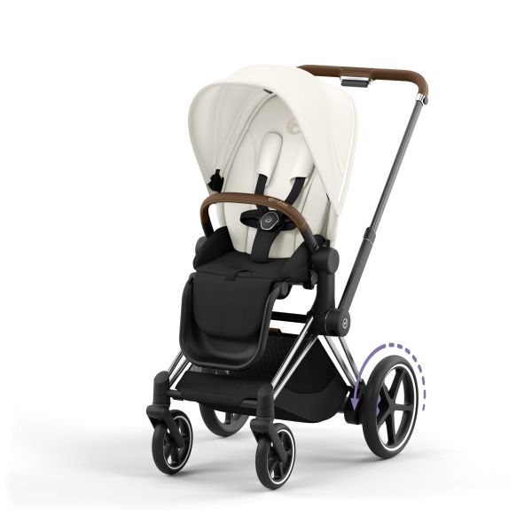 Poussette duo e-Priam 2 Off White châssis Chrome Brown + Cloud G i-Size