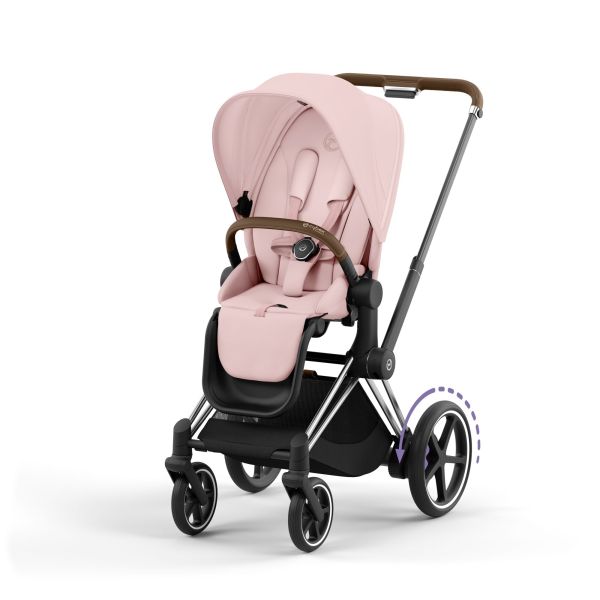 Poussette trio e-Priam 2 Peach Pink châssis Chrome Brown + Cloud G i-Size + Nacelle