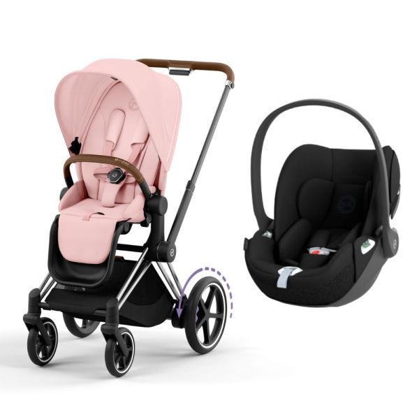 Poussette duo e-Priam 2 Peach Pink châssis Chrome Brown + Cloud T i-Size