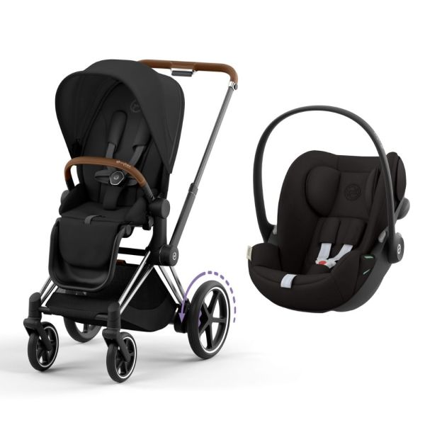 Poussette duo e-Priam 2 Sepia Black châssis Chrome Brown + Cloud G i-Size