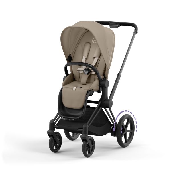 Poussette trio e-Priam 2 Cozy Beige châssis Matt Black + Cloud G i-Size + Nacelle