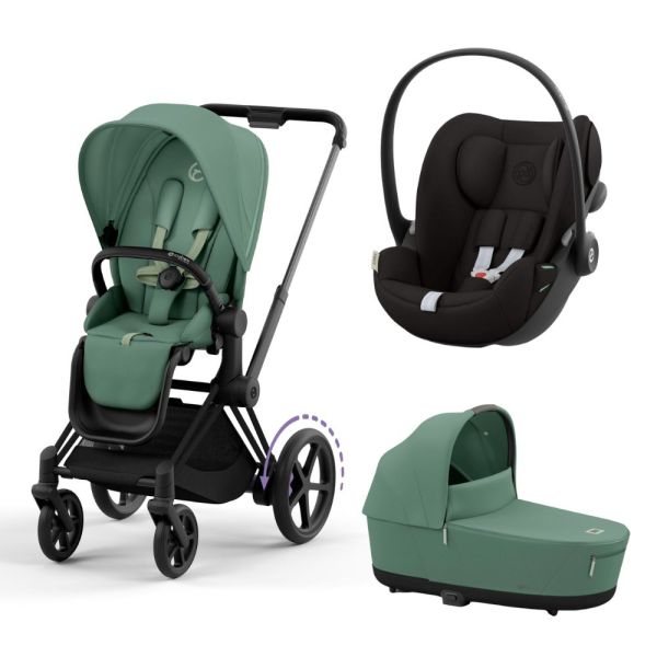 Poussette trio e-Priam 2 Leaf Green châssis Matt Black + Cloud G i-Size + Nacelle