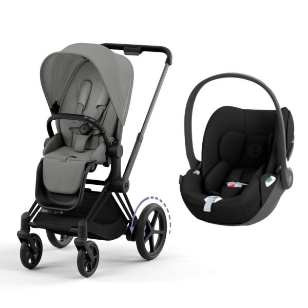 Poussette duo e-Priam 2 Mirage Grey châssis Matt Black + Cloud T i-Size