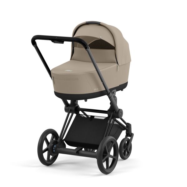 Poussette duo e-Priam 2 Cozy Beige châssis Matt Black + Nacelle Luxe