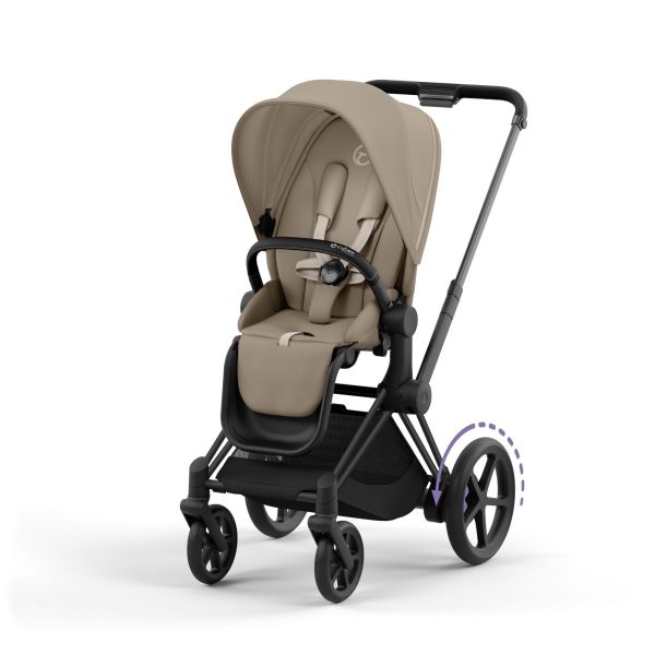 Poussette duo e-Priam 2 Cozy Beige châssis Matt Black + Nacelle Luxe