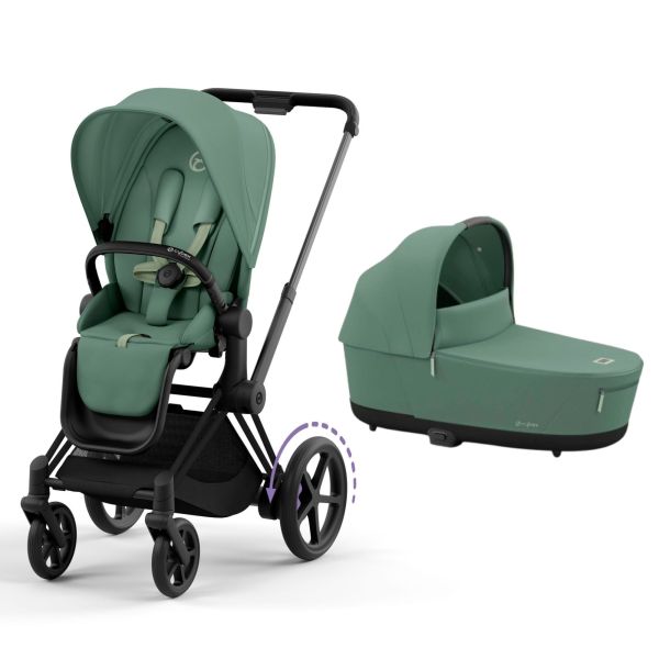 Poussette duo e-Priam 2 Leaf Green châssis Matt Black + Nacelle Luxe