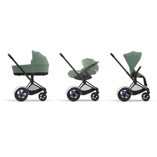 Poussette duo e-Priam 2 Leaf Green châssis Matt Black + Nacelle Luxe
