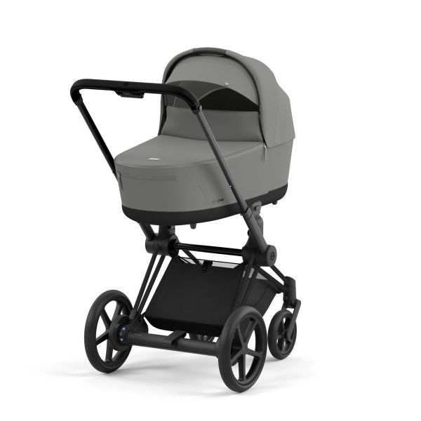 Poussette duo e-Priam 2 Mirage Grey châssis Matt Black + Nacelle Luxe