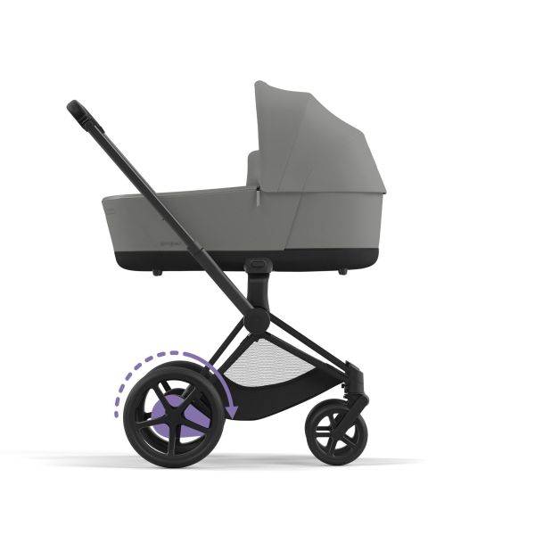 Poussette duo e-Priam 2 Mirage Grey châssis Matt Black + Nacelle Luxe