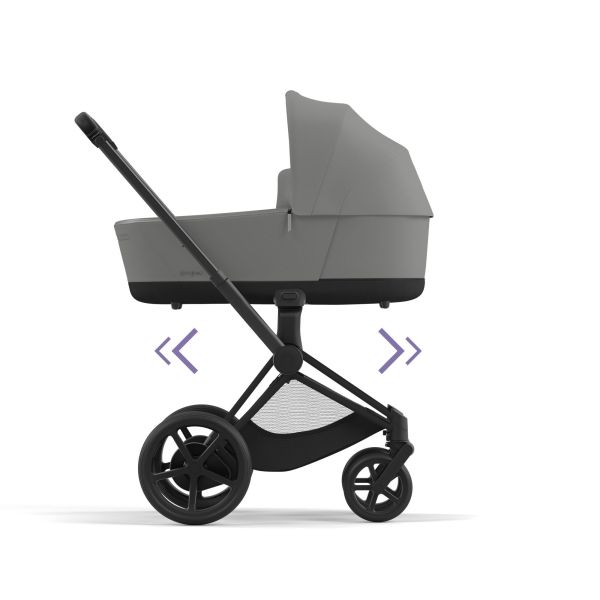 Poussette duo e-Priam 2 Mirage Grey châssis Matt Black + Nacelle Luxe