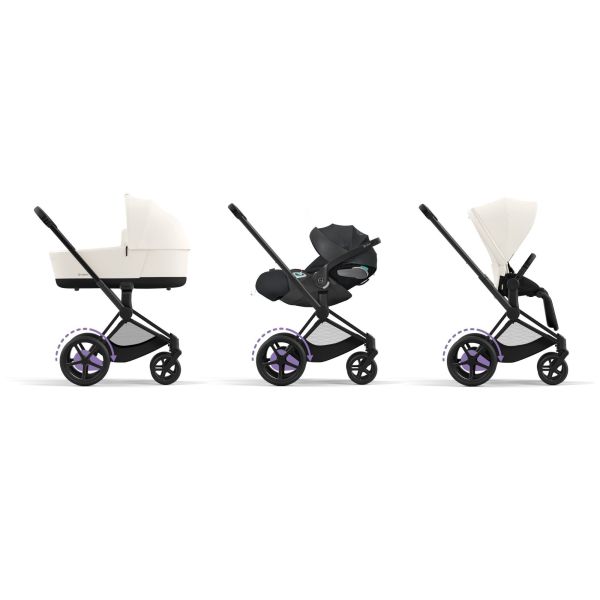 Poussette duo e-Priam 2 Off White châssis Matt Black + Nacelle Luxe