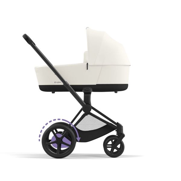 Poussette duo e-Priam 2 Off White châssis Matt Black + Nacelle Luxe