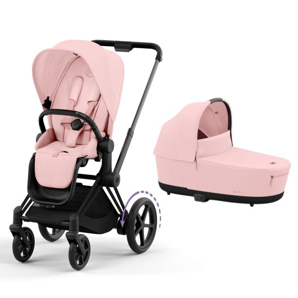 Poussette duo e-Priam 2 Peach Pink châssis Matt Black + Nacelle Luxe