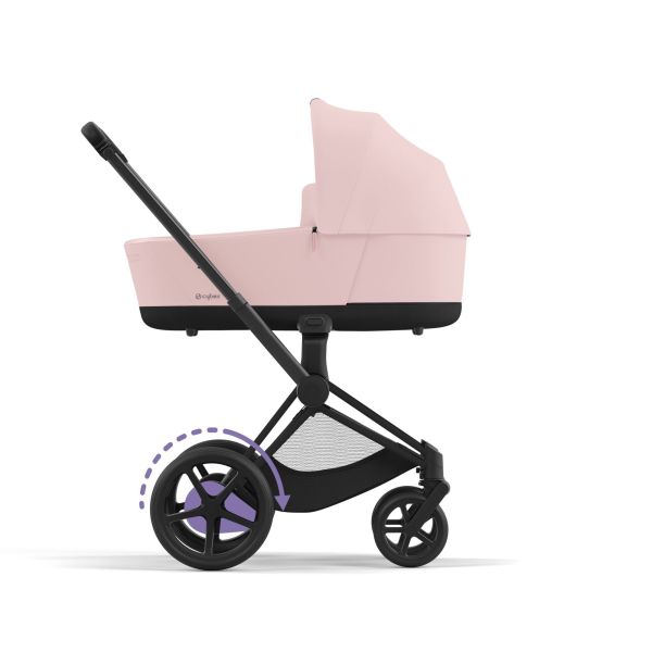 Poussette duo e-Priam 2 Peach Pink châssis Matt Black + Nacelle Luxe
