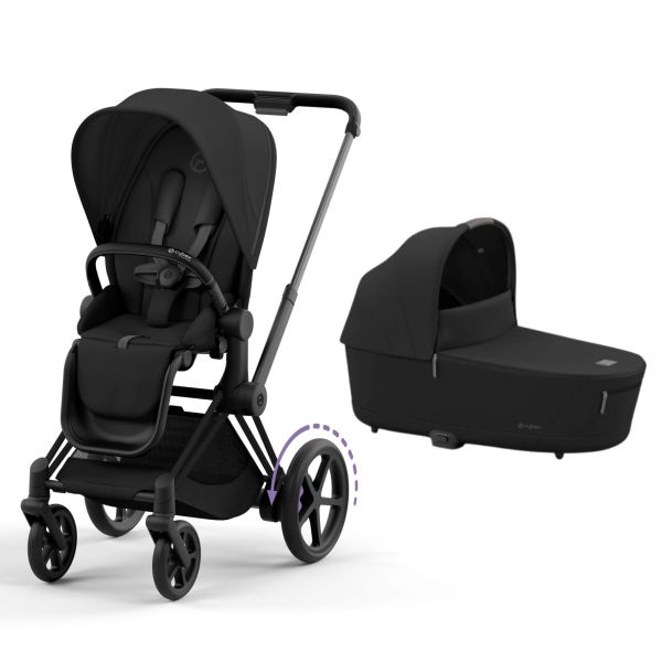 Poussette duo e-Priam 2 Sepia Black châssis Matt Black + Nacelle Luxe