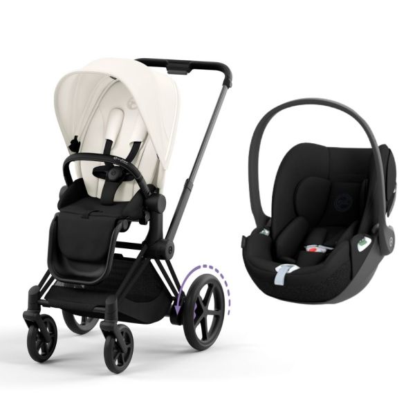 Poussette duo e-Priam 2 Off White châssis Matt Black + Cloud T i-Size