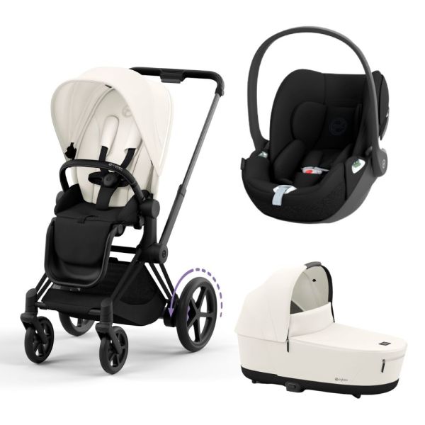 Poussette trio e-Priam 2 Off White châssis Matt Black + Cloud T i-Size + Nacelle