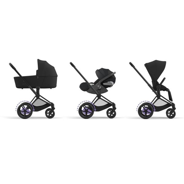 Poussette trio e-Priam 2 Sepia Black châssis Matt Black + Cloud G i-Size + Nacelle