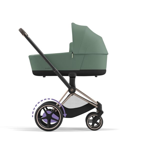Poussette duo e-Priam 2 Leaf Green châssis Rose Gold + Nacelle Luxe