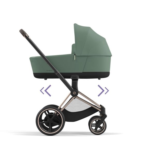 Poussette duo e-Priam 2 Leaf Green châssis Rose Gold + Nacelle Luxe