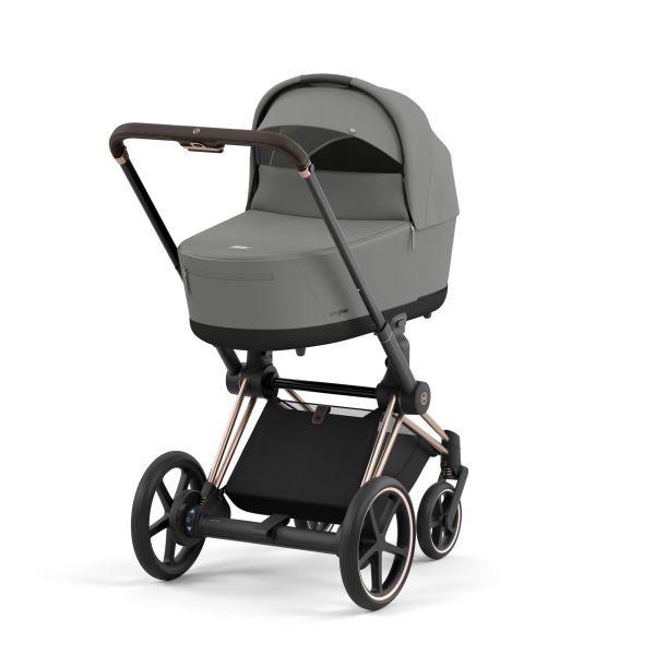 Poussette duo e-Priam 2 Mirage Grey châssis Rose Gold + Nacelle Luxe