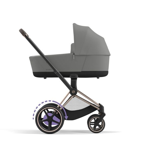 Poussette duo e-Priam 2 Mirage Grey châssis Rose Gold + Nacelle Luxe